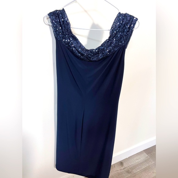 Lauren Ralph Lauren navy knee length evening dress w sequin collar details SZ 14 - Picture 4 of 6